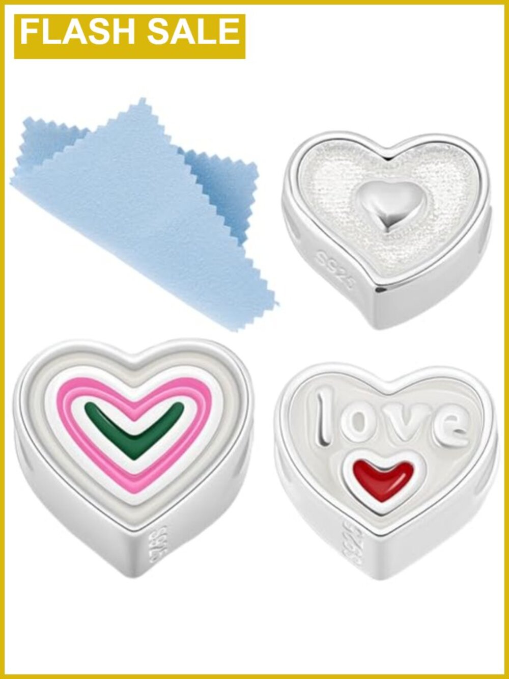 925 Sterling Silver Heart Spacer Beads 3pc Set Enamel Charms Jewelry Making